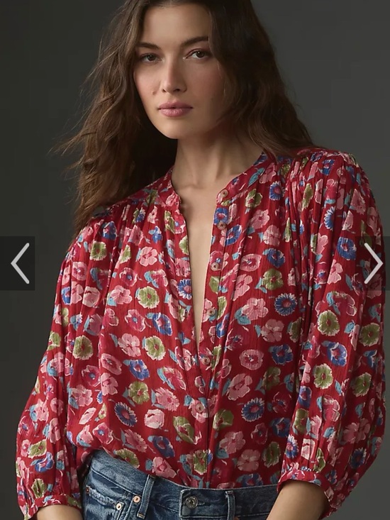Pilcro Other - Womens the Sydney Pilcro Red Floral Button-Front Top - Lightweight Shirt